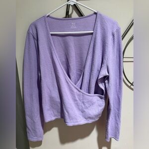 aerie Lavender Waffle-Knit Wrap Long Sleeve Top Size XL Cozy